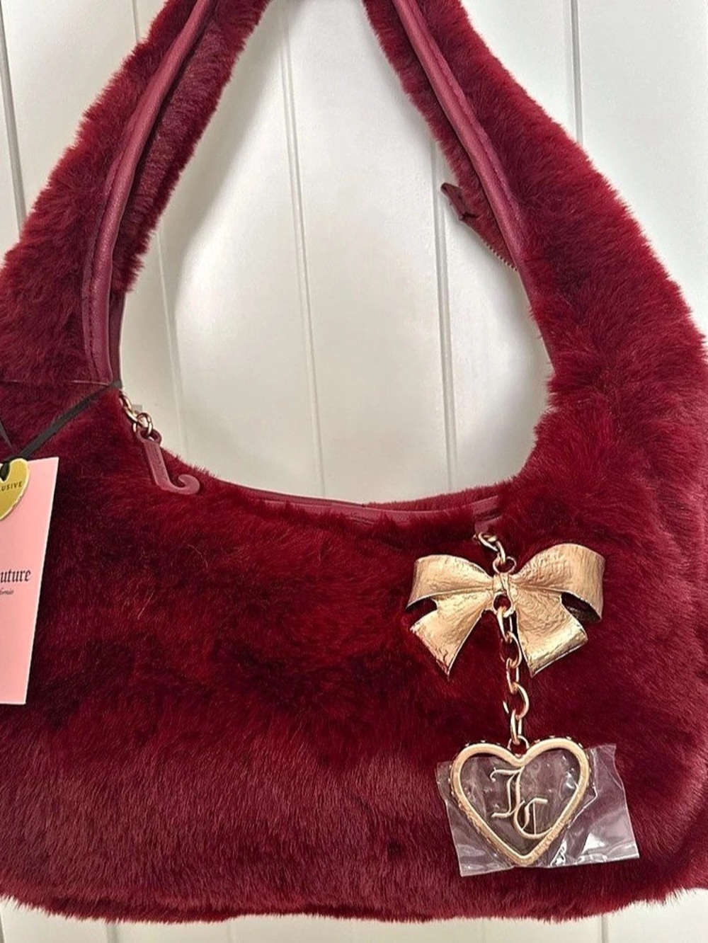 Juicy Couture Faux Fur Shoulder Bag in Red